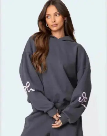Bow Embroidered Sweatshirt Hoodie